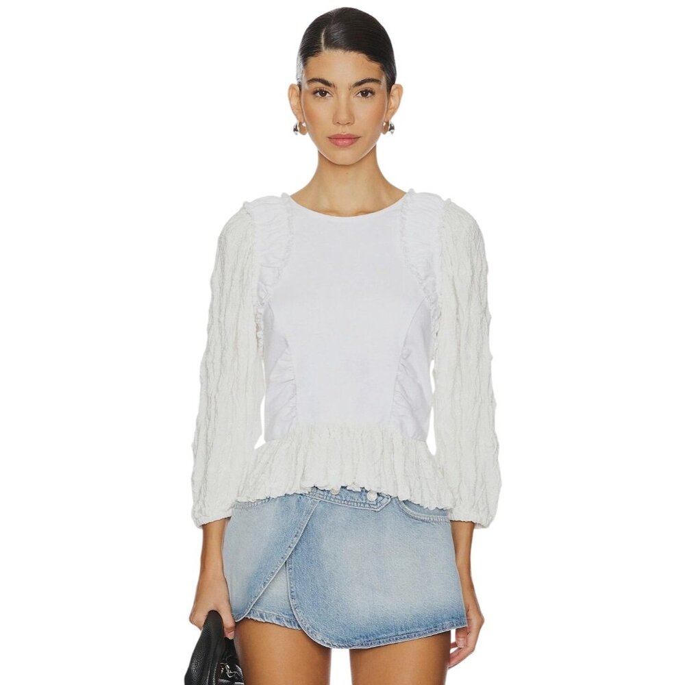 Free People Oliva Top in Optic White Small New Womens Long Sleeve Blouse